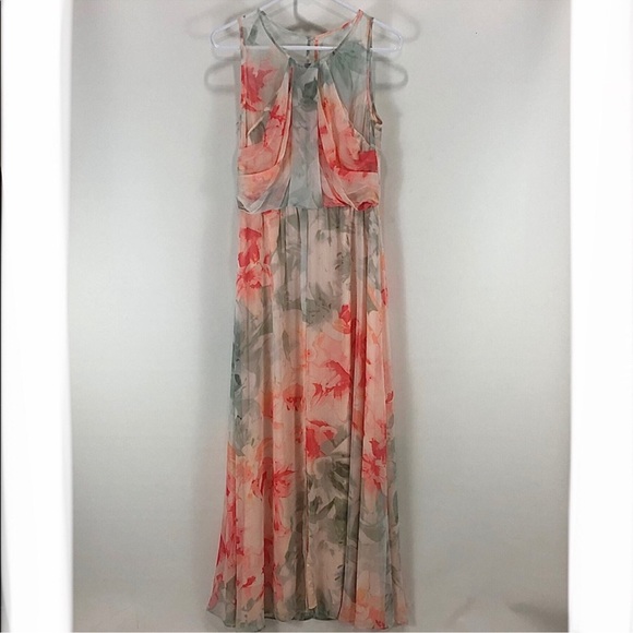 NWOT Vince Camuto floral maxi white gray coral dress 6 - Picture 8 of 9